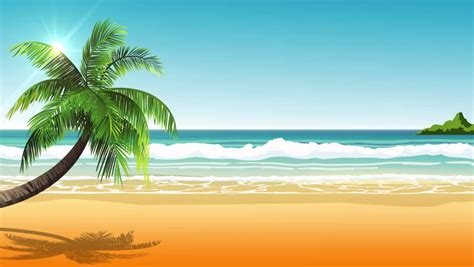 Cartoon Beach With Palm Trees / Aerial views of the dream beach with palm tree and turquoise ...