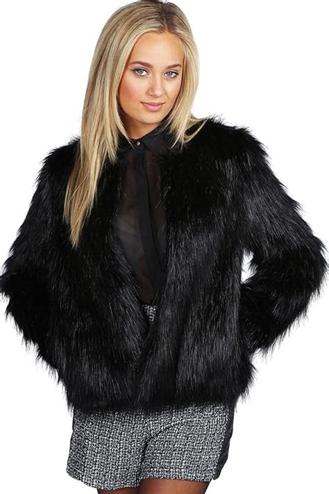 Ladies Jackets Womens Faux Fur Winter Coat Black Evening Jacket Lined ...