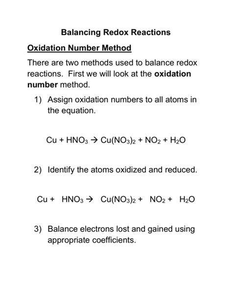 Balancing Redox Reactions Oxidation Number Method