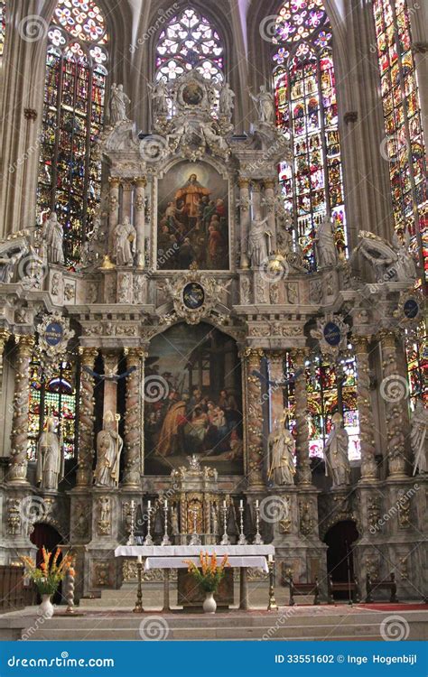 Altar and Stained Glass Windows of the Unesco Saint Mary Cathedral,Erfurt, Germany Stock Photo ...