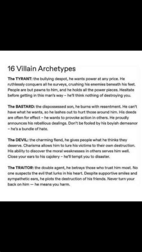 The 16 Villain Archetypes | Writing Tips and Resources | Writing a Novel | Writing a book, Novel ...