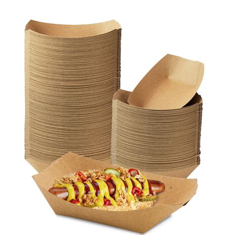 Buy [250 Pack] 2 lb Heavy Duty Disposable Kraft Brown Paper Food Trays Grease Resistant Fast ...