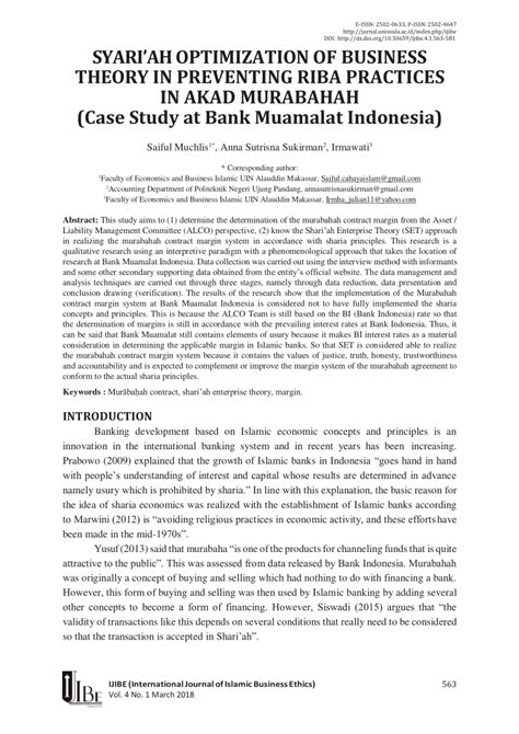 (PDF) SYARI'AH OPTIMIZATION OF BUSINESS THEORY IN PREVENTING RIBA PRACTICES IN MURABAHAH ...