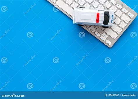 Call Police Online Concept. Police Car Toy and Computer Keyboard on ...