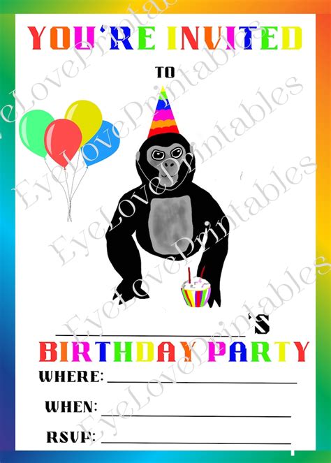 GORILLA TAG Inspired Printable Birthday Kids Bundle Invitations Poster ...