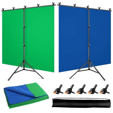 Buy Green Screen Blue Screen Backdrop with Stand Kit 5x6.5ft, 2-in-1 Reversible Blue Green ...