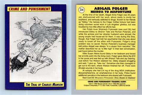 Abigail Folger #34 Crime & Punishment 1992 Eclipse Trading Card