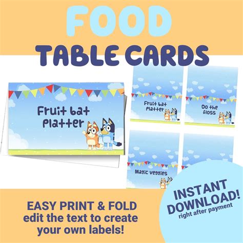 Bluey Food Tent Cards