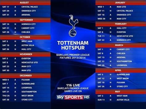 Spurs fixture list for 2013/2014 season | Tottenham Hotspur | Pinterest ...