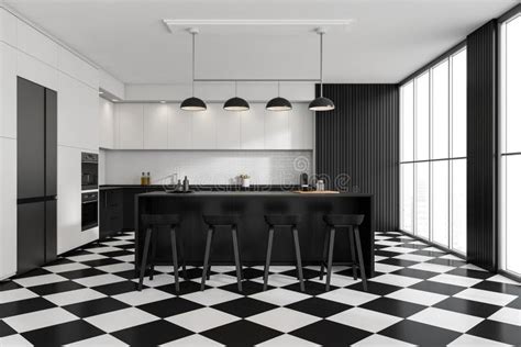 Industrial Kitchen with Chequered Floor Tiles Stock Illustration ...