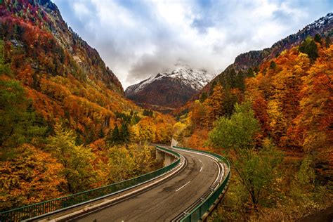 Download Fall Forest Mountain Man Made Road 4k Ultra HD Wallpaper