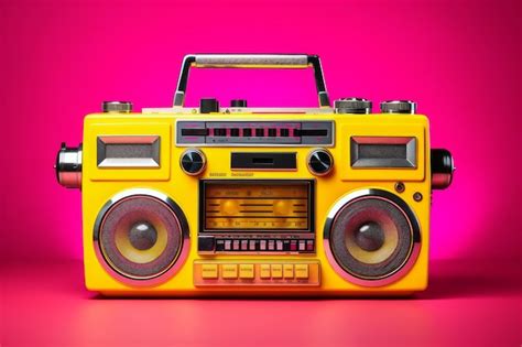 Premium AI Image | Colorful vintage boombox on a vibrant pink and yellow gradient background