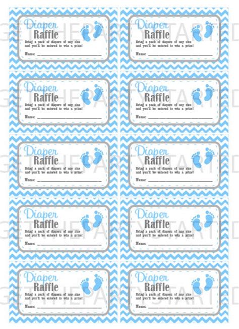 DIAPER RAFFLE TICKETS - Printable Baby Shower Raffle Tickets - Grey & Blue Baby Feet Baby Shower ...