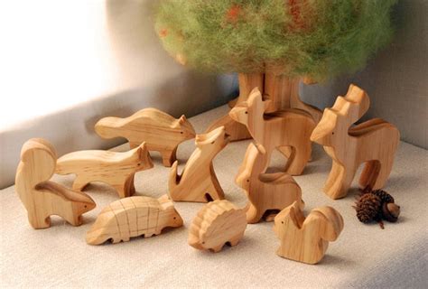 Carved Wooden Animals Set of 10 Waldorf Inspired