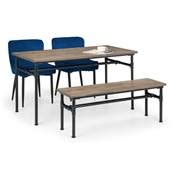 Carnegie Dining Table, Bench & 2 Luxe Blue Chairs