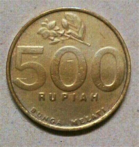 Jual Uang kuno koin logam 500 rupiah kuningan tahun 1992-2001 gambar tulisan 500 besar dan bunga ...