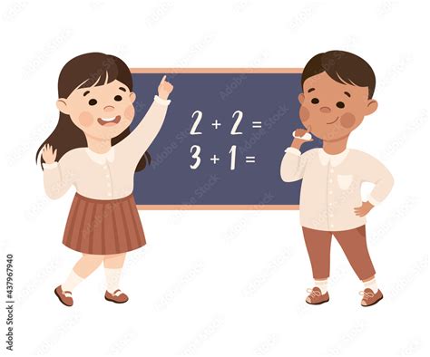 Cute Boy and Girl Having Math Lesson, Elementary School Students Doing ...