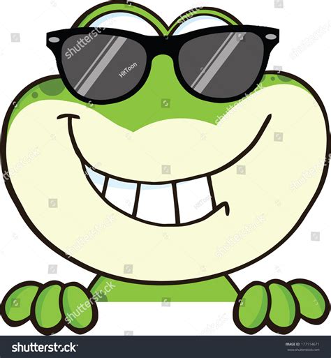 Cute Frog With Sunglasses Cartoon Mascot Character Over Blank Sign ...