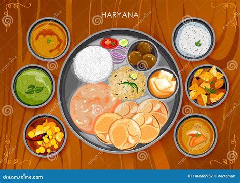 Traditional Haryanavi Cuisine and Food Meal Thali Stock Vector - Illustration of celebration ...