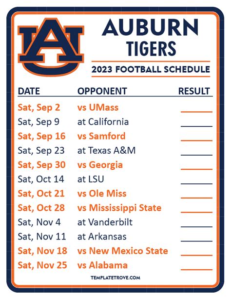 Printable 2023 Auburn Tigers Football Schedule