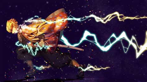 Demon Slayer Zenitsu Agatsuma With Sword And Lightning With Dark Purple Background 4K HD Anime ...