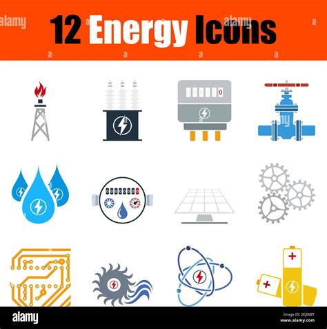 Energy Icon Set. Flat Design. Fully editable vector illustration. Text expanded Stock Vector ...