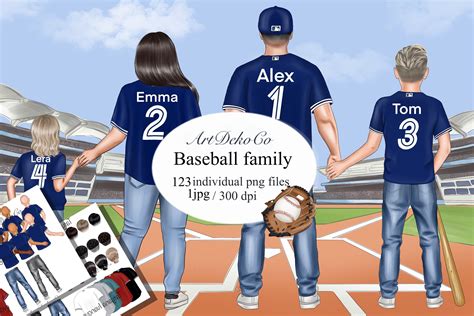 Baseball clipart, customized clipart, family clipart