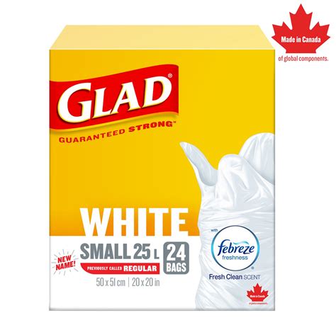 Glad White Garbage Bags - Small 25 Litres - Febreze Fresh Clean Scent, 24 Trash Bags | Walmart ...