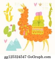 330 Cute Vector Design With Cartoon Lama And Cacti Clip Art | Royalty ...