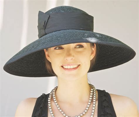 Black Wide Brim Hat. Audrey Hepburn Hat Kentucky Derby Hat.