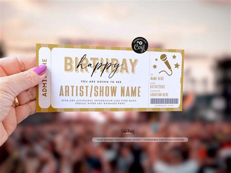 Birthday Gift Concert Ticket Template Editable Surprise - Etsy