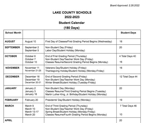 Lake County Schools Calendar Holidays 2022-2023 PDF