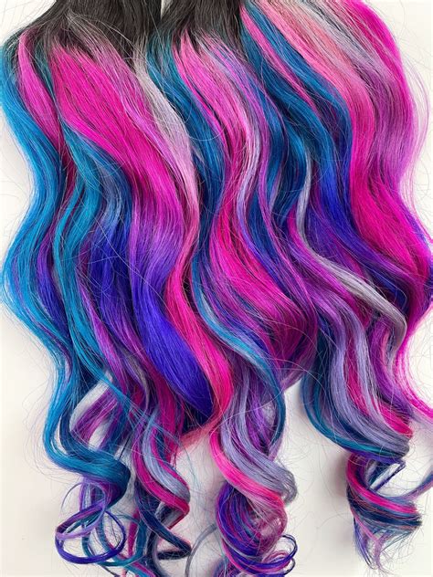 Purple, Blue and Pink Balayage Ombre Hair Extensions, Pink Ombre Hair ...