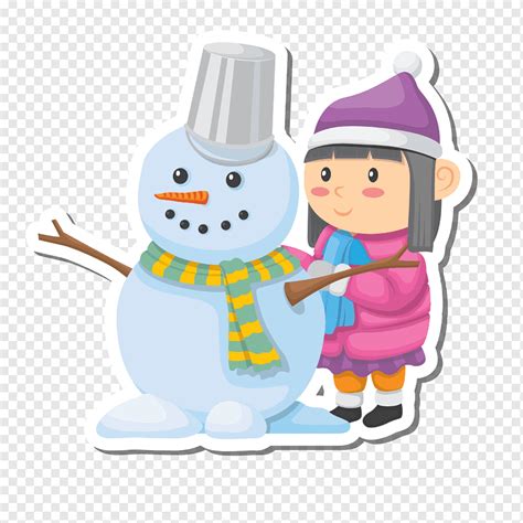 Snowman Child Skiing, Winter activity sticker, child, winter, sticker ...