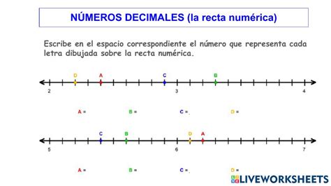 Ejercicios de numeros decimales y fracciones en la recta numerica