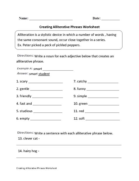 Alliteration Worksheets | Alliteration, Middle school grammar worksheets, Middle school english