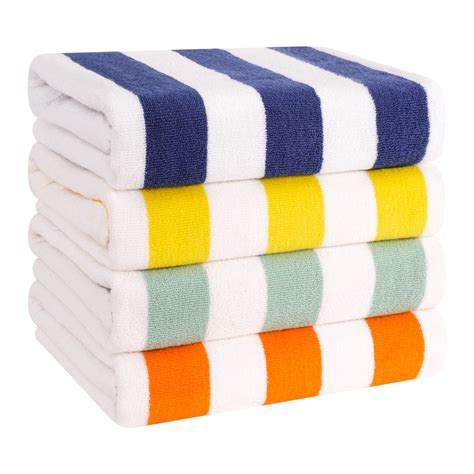 4 Pack Beach Towels, 100% Cotton Cabana Striped Pool Towels