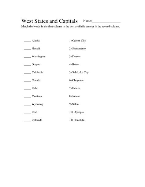 Printable Midwest States And Capitals Worksheet