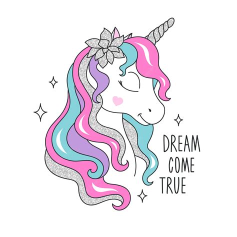 Premium Vector | Glitter unicorn with flower Design for kids. Fashion illustration drawing in ...