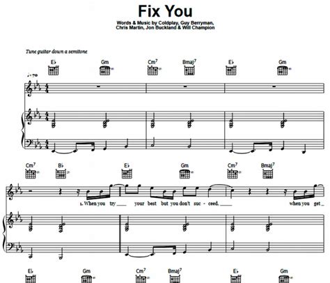 Coldplay - Fix You Free Sheet Music PDF for Piano | The Piano Notes