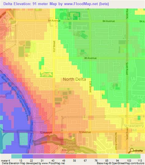 Elevation of Delta,Canada Elevation Map, Topography, Contour