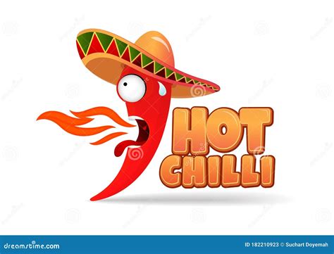 Hot Chili Pepper in Sombrero. Cartoon Chili Character for Mexican Foods Stock Vector ...