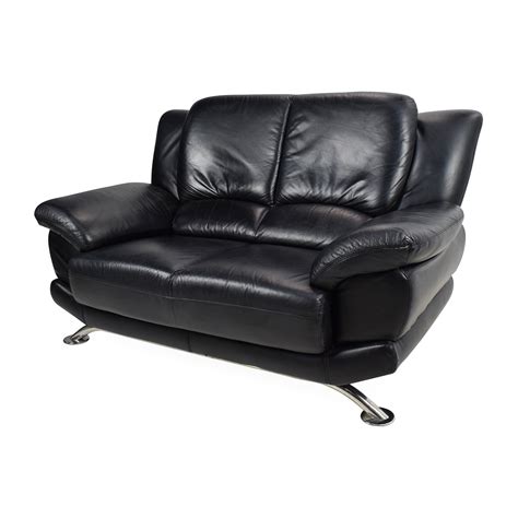 65% OFF - Black Leather Loveseat / Sofas