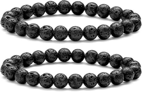 Amazon.com: Lava Rock Mens Bracelet - 8mm Natural Lava Rock Stone Beads Bracelet Stress Relief ...