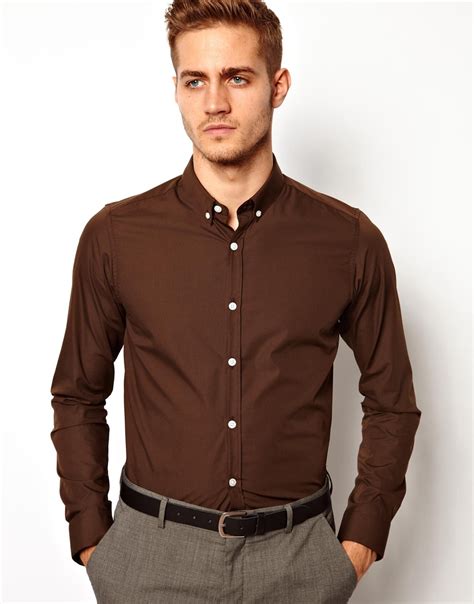 Lyst - Asos Smart Shirt with Button Down in Brown for Men