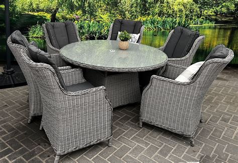 Harbo Rattan Liquorice 6 Seat Wingback Dining Set with Ecru (Cream ...