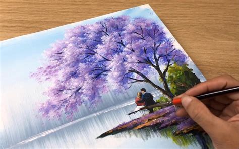 Acrylic Painting Art - Love under the Jacaranda Tree Painting - Acrylic Painting Art