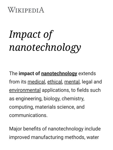 Impact of Nanotechnology - Wikipedia | Nanotechnology | Emerging Technologies