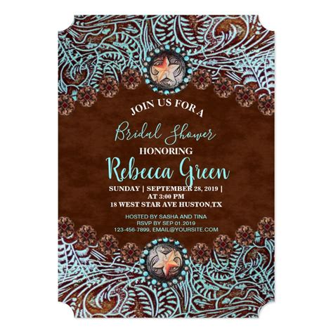 turquoise brown cowboy western bridal shower invitation | Zazzle | Western bridal showers ...