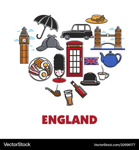 England national symbols in heart shape promo Vector Image